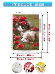 1 Bộ dụng cụ thêu chữ thập chủ đề mèo, Vật dụng thêu nghệ thuật DIY, Sợi len cao cấp nhiều màu, Thiết kế tranh thêu trang trí 11CT giao nhau, Quà tặng giải tỏa căng thẳng thủ công, Bộ đầy đủ đồ trang trí nhà thêu in, Thích hợp cho lối vào, phòng học, trang trí phòng ngủ, Không khung - Nhiều màu - Xem 3