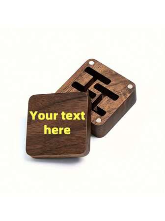Personalized 1pc Wooden Wedding Cufflinks Case, Magnetic Closure Vintage Style Case For Proposal, Anniversary, Family Theme - Rectangular Box