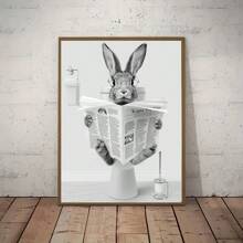 1pc Easter Humor Charming Bunny Reading Newspaper Canvas Art Poster, Wall Decoration For Bathroom, Bedroom, Kitchen, Living Room, Office And Cafe, Perfect Room Decoration Gifts Birthday Graduation