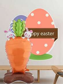 1pc Giant Standing Carrot Balloon With Rabbit, Suitable For Easter, Birthday, Farmhouse, And Festival Party Decorations, Indoor Atmosphere Background, And Photo Props