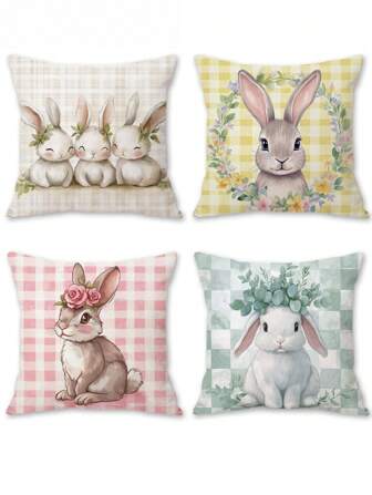 1pc Easter Theme Cushion Cover, Soft & Skin-Friendly Fabric, Egg & Rabbit Print, Suitable For Sofa, Bedroom, Living Room Decor, Holiday Atmosphere, Spring Gift Gifts Birthday Graduation