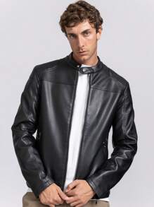Chaqueta casual y versátil de unicolor para hombres - Negro - Ver 3