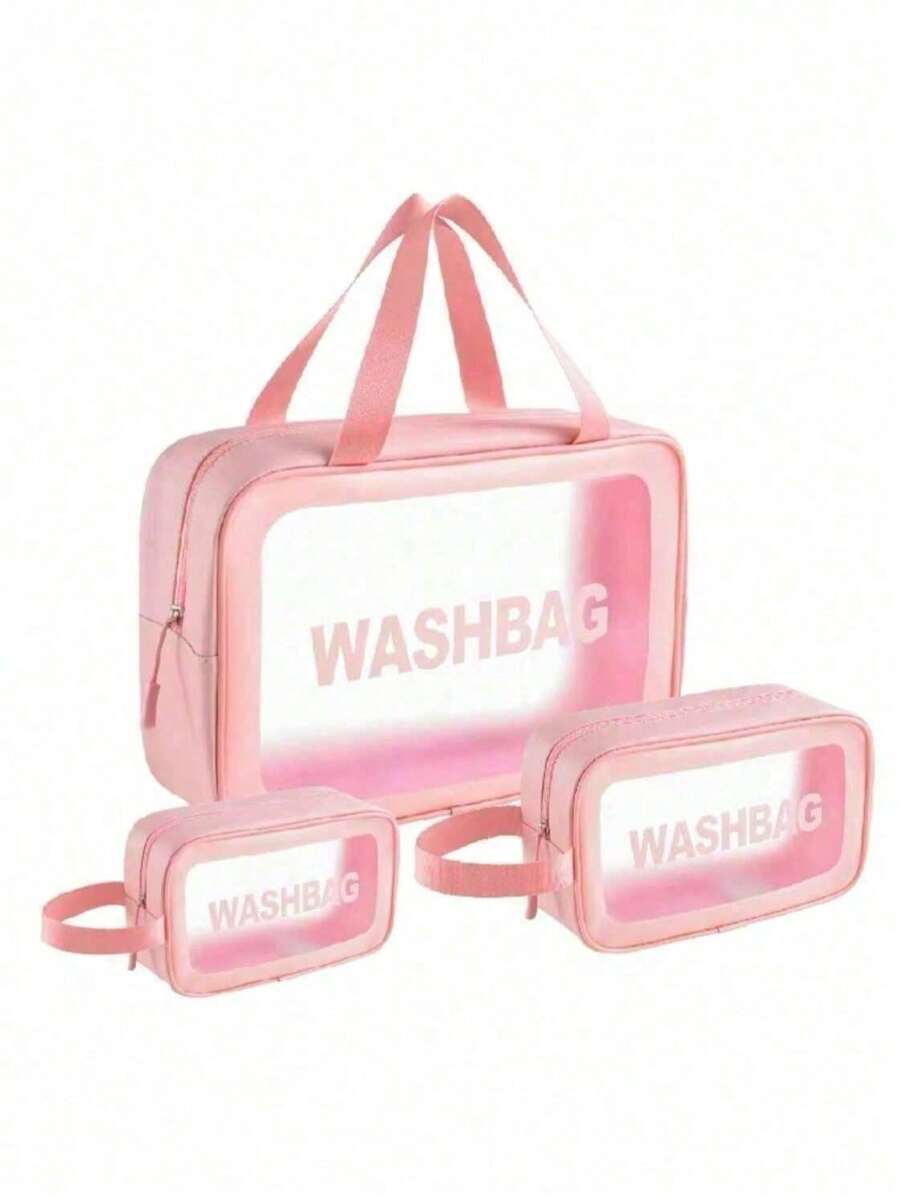 Kit 3 Transparent Makeup Bag Waterproof WashBag 332 - Rosa - Visa 1