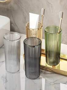 奢华透明直筒杯条纹漱口杯牙刷杯学生宿舍杯情侣简约水杯家居浴室装饰秋季装饰返校