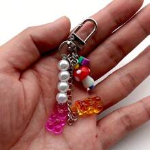 1 pièce Porte-clés mignon en forme d'ours de dessin animé, pendentif en plastique animal, porte-clés petit ours en bonbon coloré, dragonne de téléphone en plastique champignon, protection d'écouteur pendentif, accessoire de sac