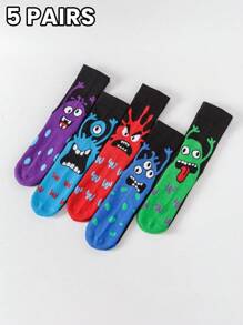 5/10 Pairs Men's Whimsical Monster Crew Socks - Playful Color Block Crew Socks All-Season Combo Pack (Fun Bump Design), Fall - Multicolor - View 10