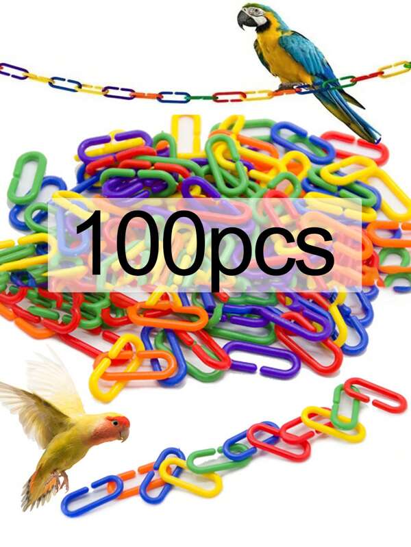 100pcs Parrot Toys Swing Ladder, C-Shape Plastic Chain Clips Chew Toys With Linking Carabiners