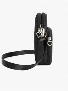 Sac à bandoulière minimaliste noir avec pochette pour téléphone, sac de téléphone en forme de cœur, sac à main, étui pour téléphone portable, pochette, léger, moderne, porte-cartes de crédit et d'identité, espèces, décontracté, cadeau pour professeurs, travail, déplacement, vacances, cadeau pour femme, cols blancs, fournitures scolaires, Fête des Enseignants, Rentrée des Classes, Saint-Valentin, portefeuille, pochette, sac pour téléphone pour femmes, portefeuille