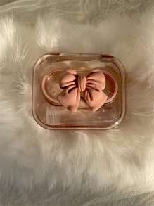 1pc Fashion Black/Pink Transparent Heart Bow Contact Lens Case, Portable Eye Care Tool Storage Box For Girls - Multicolor - View 7