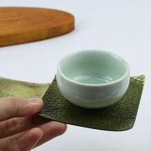 1pc Classical Japanese Style Square Leaf Pattern Polished Metal Coaster - Round Alloy Heat-Resistant Coaster, Suitable For Cups And Mugs, Perfect Home Decor, Polished Metal