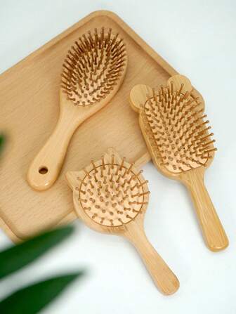 1 件/3 件桨式竹发刷，顺发刷，带手柄的迷你气垫竹梳，天然竹梳桨式顺发刷，适合男女儿童，便携式顺发梳，按摩头皮，稀疏/卷曲/干燥头发护理，女孩礼物，美发工具，便携式发刷，适合家庭/旅行/返校，返校，旅行度假必需品，女士发饰