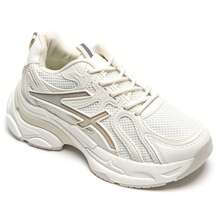 Lace-Up Thick Sole Sneakers With Padded Collar And Breathable Panels - Beige - View 1