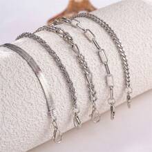 1 Set Of 5pcs Boho Style Metal Chain Layered Bracelet For Women