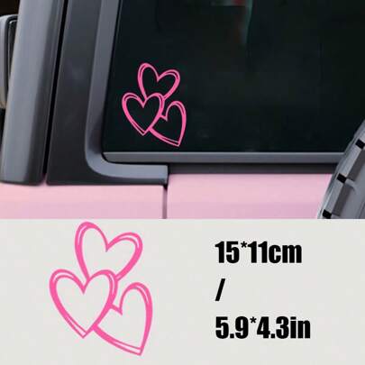 1 互锁心形乙烯基贴花 - 闪亮粉色，非常适合汽车和摩托车车窗、笔记本 | 易于粘贴，卡通主题贴纸，表面光滑，心形汽车配件