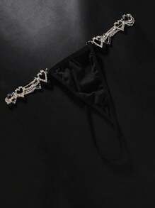 1pc Rhinestone Heart Designed Thong Panty, Sexy Lingerie Bikini Body Chain - Silver - View 4