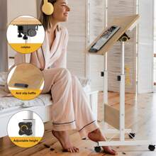 Mesa Elevadora Móvil de Oficina - Mesa de Ordenador con Compartimento para Tarjetas + Cajón Pequeño + Función Plegable, 80x40x64-89cm, Acero Inoxidable + Madera, Ángulo de Inclinación