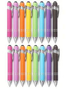 16 Metal Random Color Retractable Ballpoint Pens With Touch Screen Pen Tip - Medium Thick Pen Tip, Smooth Writing, Anti Slip Handle, Compatible With Multiple Devices - Suitable For Daily School/Office Use Back To School - Multicolor - View 11