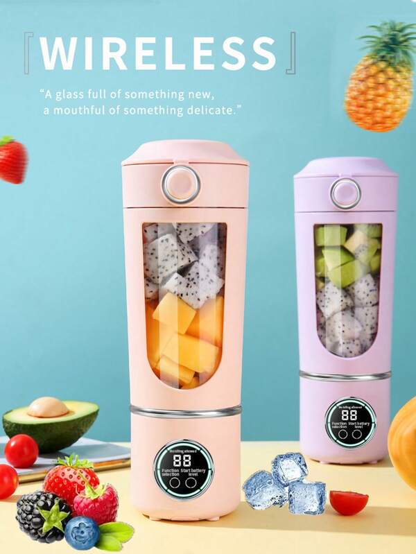 1pc Portable Blender, Juicer, Fruit Mixer, Juice Separator, USB Rechargeable Blender Cup, Fresh Juice Extractor, Auto Clean, Touch Control, Round, No Heating, For Juice, Fruit And Vegetable Drinks, Milkshakes, Lightweight, Silicone Handle, 3 Modes, Digital Display, 12 Blades, Home, Office, Travel, Kitchen Accessory