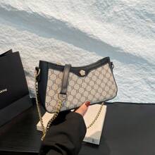 Versatile Patchwork Crossbody Bag For Women, Metal Chain Shoulder Messenger Bag, Underarm Casual Handbag, Diamond-Shaped Pattern, Versatile Work Bag - Black - View 6