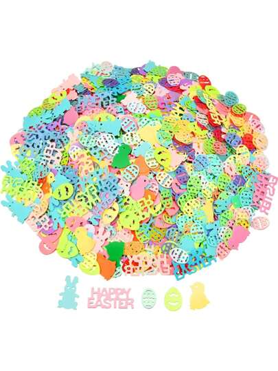 30g Easter Confetti, Featuring Easter Bunny, Eggs, Chicks Shapes, Shiny Metallic Foil Tabletop Decor, Scattered Confetti, Easter Party Supplies