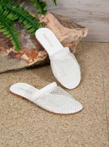 夏季时尚镂空网眼一脚蹬凉鞋，休闲户外透气女鞋 - 白色 - 查看 7