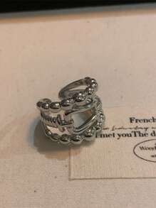 1 件装女士银质指环几何方晶锆石空心宽口戒指男女时尚婚礼派对手指首饰礼物