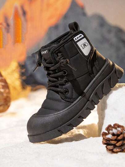 Outdoor Anti-Slip Snow Boots Waterproof Children Sports Boots 2024 Winter Velvet Thermal Lined High Top Casual Sneakers For Kids Boys And Girls
