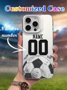 1 aanpasbaar voetbalshirt met nummer en naam, bedrukt met halve voetbaldetails, IMD mat schokbestendig telefoonhoesje, compatibel met 16, 11, 13 Pro Max, 12, 15 Pro Max, zilver, transparant, stijlvol, kleurrijk, vintage, schattig, gecontracteerd, grappig, aangepast, gepersonaliseerd, uniek, ideaal cadeau voor hem, ideaal cadeau voor haar, vriend, vriendin, familie, vrienden, grootouders, stel, voor jubilea, voor verjaardagen