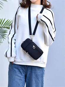 Sac à bandoulière minimaliste noir avec pochette pour téléphone, sac de téléphone en forme de cœur, sac à main, étui pour téléphone portable, pochette, léger, moderne, porte-cartes de crédit et d'identité, espèces, décontracté, cadeau pour professeurs, travail, déplacement, vacances, cadeau pour femme, cols blancs, fournitures scolaires, Fête des Enseignants, Rentrée des Classes, Saint-Valentin, portefeuille, pochette, sac pour téléphone pour femmes, portefeuille