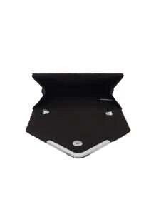 V-Shaped Metal Envelope Bag With Detachable Shoulder Strap, Can Be Handheld - Black - View 5