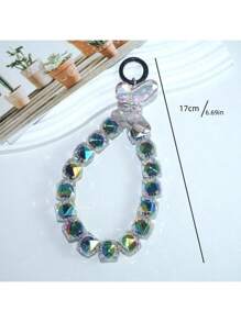 黑蝴蝶菱形格子图案串珠手机挂绳、腕带、包包挂饰，适合送给母亲、家人、朋友、生日、节日的手机挂饰、手机链 - 黑色 - 查看 3