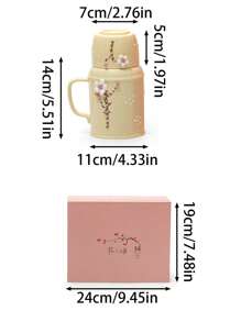 1 套手工花陶瓷小茶壶带木塞，创意马克杯盖，办公室真空保温咖啡壶，茶壶，水壶，家用大容量陶瓷暖手壶，送给朋友、同学返校的节日礼物 - 彩色 - 查看 2