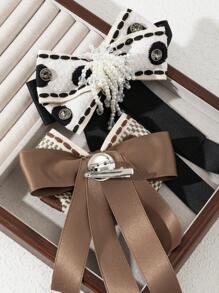 1 件优雅设计的丝带波尔卡圆点花卉流苏仿珍珠蝴蝶面料胸针，奢华珠宝胸针适合日常佩戴，约会礼物 - 經典 - 查看 3