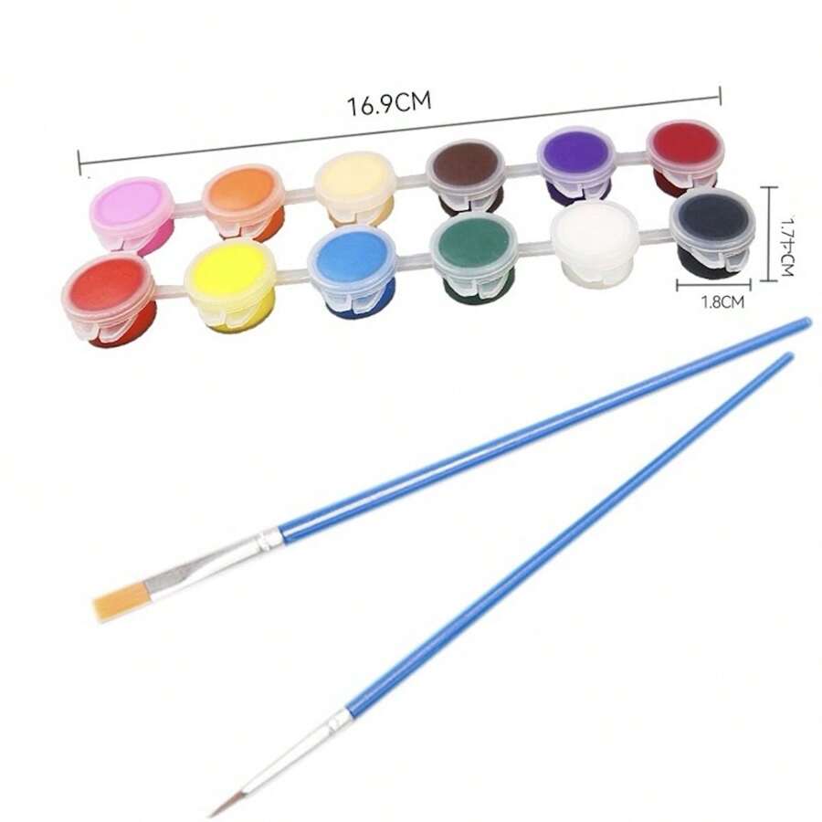 A Set Of 12 Acrylic Paint Colors With 2 Paintbrushes, Suitable For Students' Painting And Art Crafts, Including A Paintbrush Set For Oil Painting.