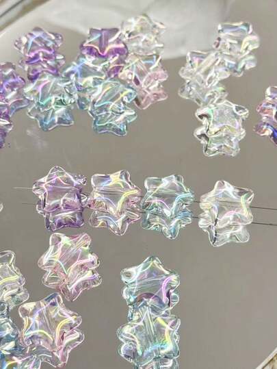 Highly Transparent Acrylic AB Plated Ribbon Hole Pentagonal Star 22mm Bead DIY Mobile Phone Chain Keychain Accessory. High Quality Acrylic Can Be Used To DIY Bracelets, Necklaces, Phone Chains, And Car Accessories