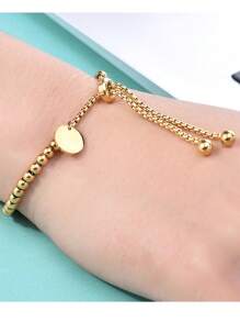 1 件/新款女士手链 18K 金不锈钢简约时尚圆形吊牌可调节串珠手链银手链 - 原子手鍊 - 查看 3