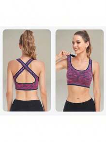 TRUMOVE Brassiere Deportivo para Mujer con Diseño de Color Degradado Sin Armazón Antichoque Absorbente Transpirable y Anti-humedad con Reducción de Vibraciones Moldeante y Aglomerante Correas Cruzadas en la Espalda Ropa Deportiva Superior para Mujer,top deportivo mujer,ropa deportiva de mujer,tops deportivos para mujer,top deportivo,tops de mujer,gym,brassieres de mujer - Morado - Ver 3