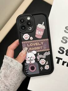 1 件时尚可爱的熊和泡泡茶图案防震手机壳，适用于 Apple///Redmi/Infinix/Vivo/OPPO，黑色天眼阶梯式设计防水防摔防刮