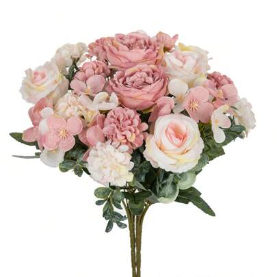 1/3支浪漫仿真牡丹花装饰，塑料绣球花，丝绸玫瑰，雏菊，仿真植物叶子，适用于婚礼、房间、家居、酒店、派对、活动、新年礼物、手持花艺摆件，也适用于情人节、婚礼/家居/卧室/客厅/餐桌装饰/新娘捧花/户外花园