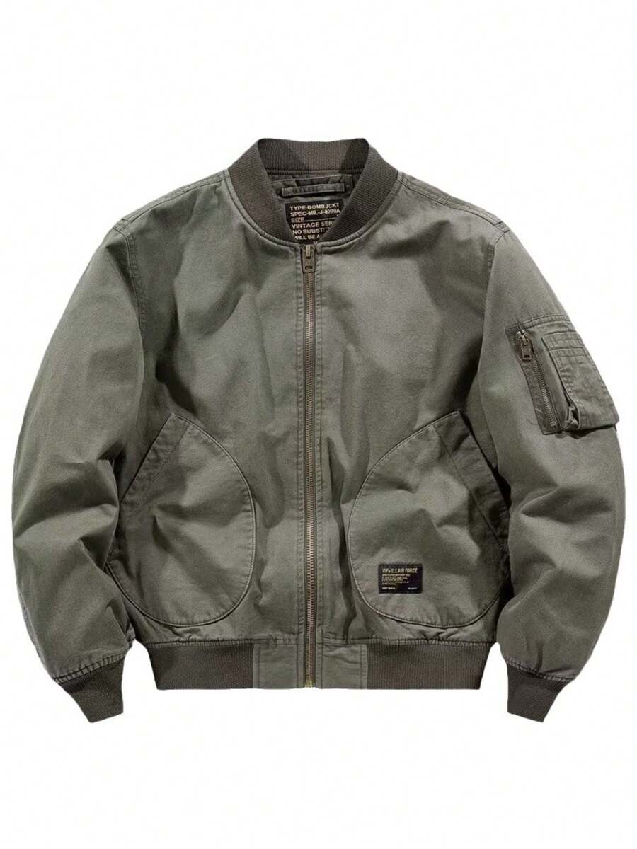 Men's New Spring Japanese Retro Fashionable Loose Pilot Jacket For Couples, Spring And Autumn Thin Baseball Cotton Jacket - 軍綠色 - 查看 1