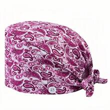 1 pieza Gorro de enfermera de alta calidad con estampado de flores de paisley coloridas, con cordón, elástico en la parte trasera y ganchos para correa lateral de máscara, adecuado para médicos, enfermeras y todo el personal de hospital, salón de belleza y veterinaria - Multicolor - Ver 12