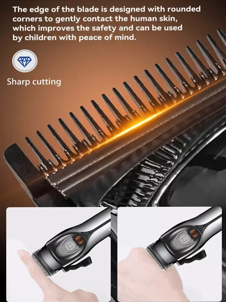 Máquina de cortar el pelo profesional Kemei KM-2229 para hombres - Cortadora de pelo ajustable a 9000 RPM, recortadora eléctrica de alta velocidad para un acicalado preciso - Negro - Añade 7