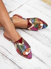 女士时尚迷人休闲假日风格彩色尖头平底凉鞋 - 彩色 - 查看 3