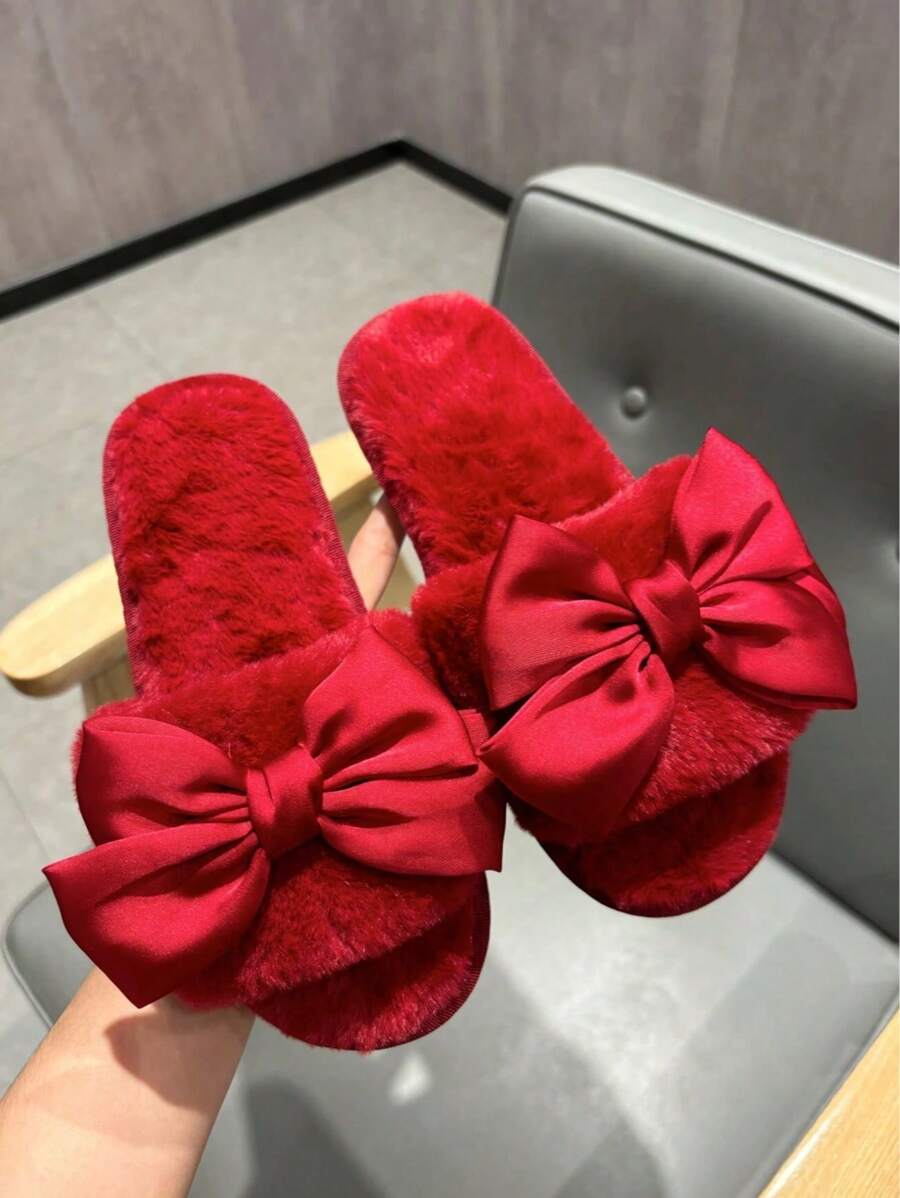 Women's Elegant Velvet Bowknot Open Toe Slippers, Available In Red, Pink And Black Colors. High-Quality TPR Non-Slip Durable Sole, Suitable For Valentine's Day, Party And Home Use. Treat Yourself, Say "I Love You" On 520 (China's Valentine's Day)