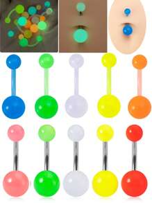 Set de anillos para el ombligo de 14G de acrílico de colores suaves y flexibles que brillan en la oscuridad, con joyería de piercing de ombligo de acero inoxidable con perlas multicolor esmaltadas - Multicolor - Ver 8