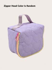 1 pieza Bolsa de maquillaje de lona con diseño de corazón para mujeres, gran capacidad, estilo coreano de moda, estuche con cremallera, bolso de viaje portátil, organizador de artículos de tocador para auriculares, lápiz labial, toallitas sanitarias (el color del tirador de la cremallera es aleatorio)