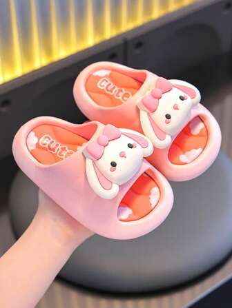 1 双儿童夏季室内 PVC 拖鞋，带有可爱兔子卡通元素，适合男孩和女孩