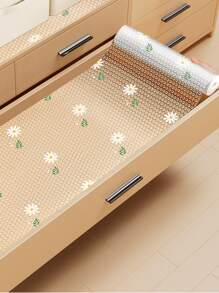 1 Roll Of Daisy Pattern Thickening Kitchen Cabinet Liner, Non-Stick Drawer Liner, Non-Slip Cabinet Liner, Washable EVA Refrigerator Liner, Easy To Cut Refrigerator Pad.