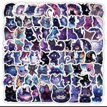Pacote com 50 adesivos fofos de gato galáxia, adesivos decorativos à prova d'água para laptop, skate, capacete, capa de celular, adesivos foscos, formas assimétricas descartáveis, decoração de festa, artesanato faça você mesmo, presente fofo