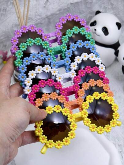 1pc/7pcs Children&Parent Fashion Daisy Flower Fashion Glasses, Outdoor/Beach Photo Prop Glasses For Kids